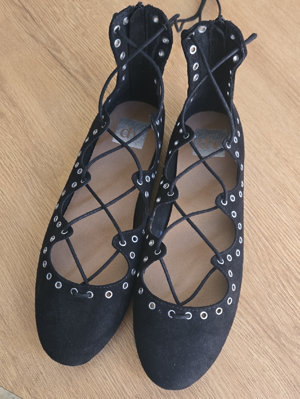DV by Dolce Vita Black Lace-Up Grommet Suede Flats